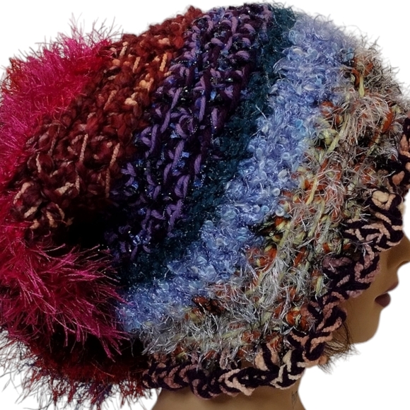 Slouchy Bohemian crocheted handmade OOAK multi colorful fibers - Picture 7 of 7